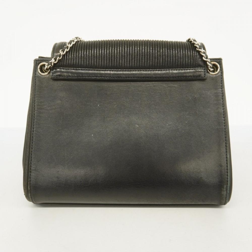 Black Leather Chanel Shoulder Bag