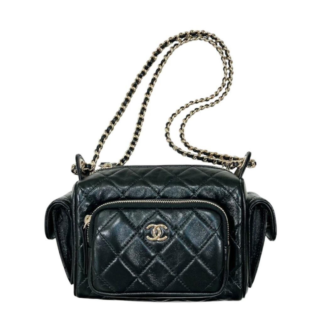 Black Leather Chanel Shoulder Bag