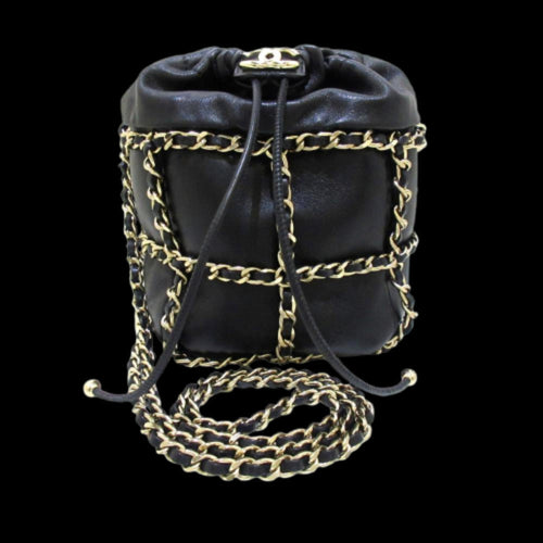 Black Leather Chanel Bucket Bag