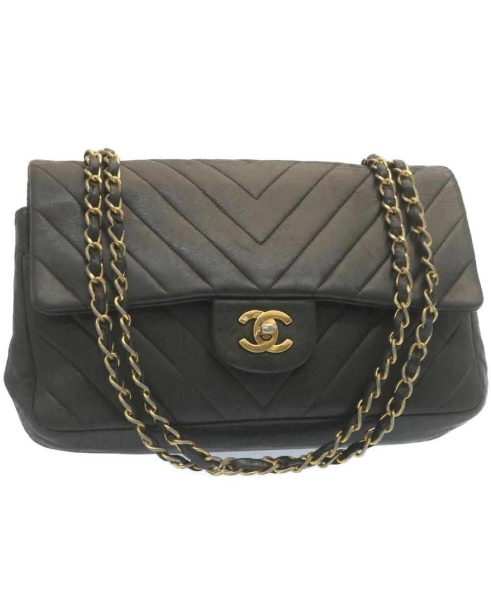 Black Leather Chanel Shoulder Bag