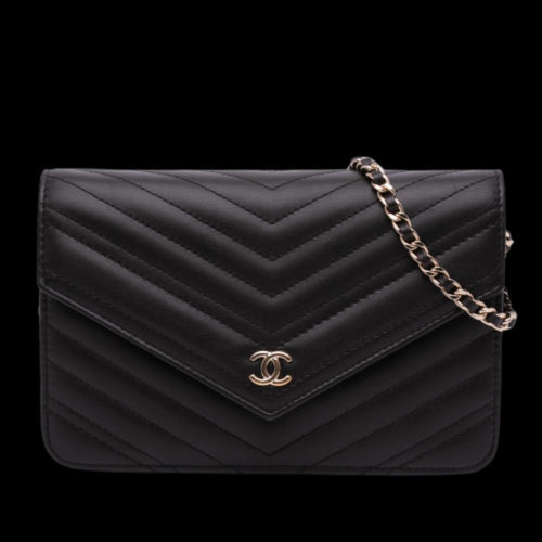 Black Leather Chanel Wallet On Chain