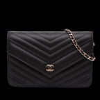 Black Leather Chanel Wallet On Chain