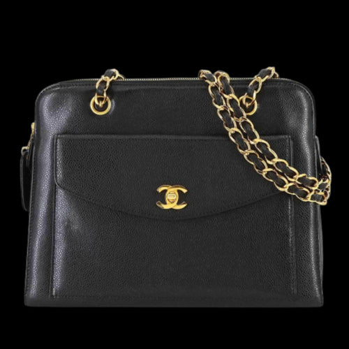 Black Leather Chanel Shoulder Bag