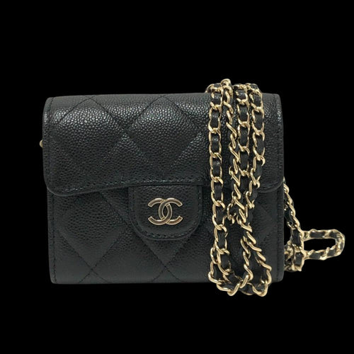 Black Leather Chanel Wallet On Chain