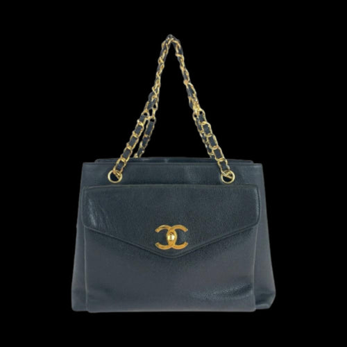 Black Leather Chanel Shoulder Bag