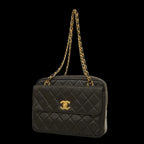 Black Leather Chanel Shoulder Bag