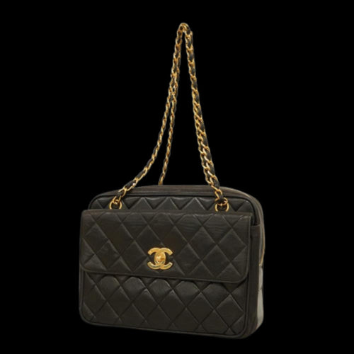 Black Leather Chanel Shoulder Bag