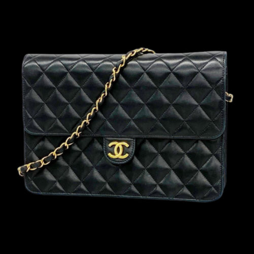 Black Leather Chanel Shoulder Bag