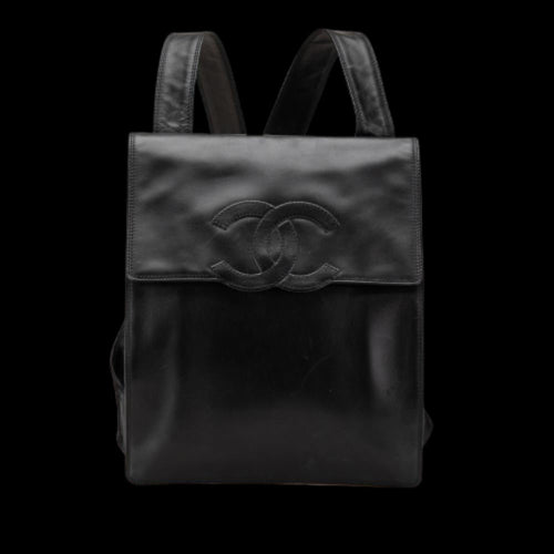 Black Leather Chanel Backpack