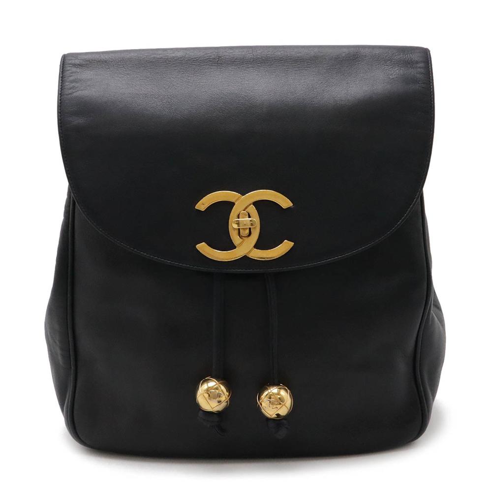Black Leather Chanel Backpack