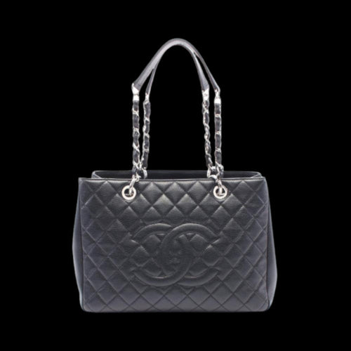 Black Leather Chanel Tote