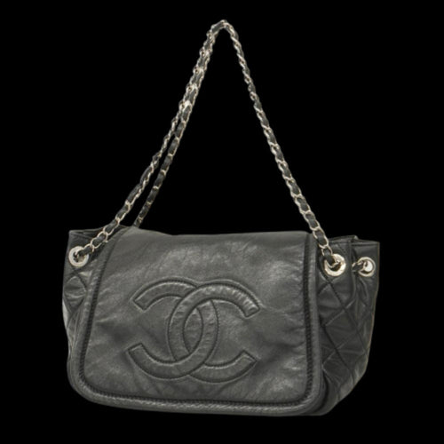 Black Leather Chanel Shoulder Bag