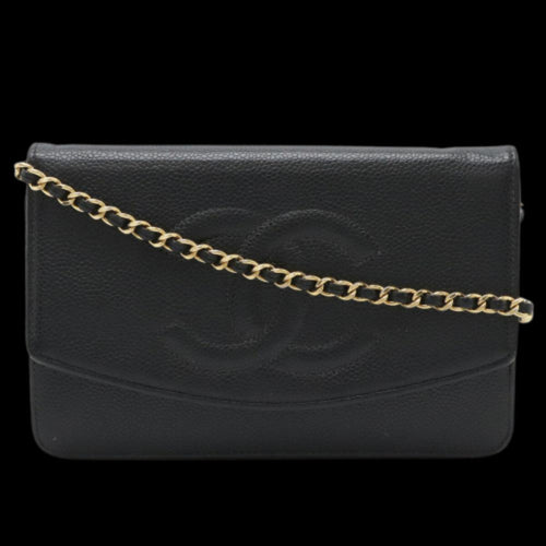 Black Leather Chanel Wallet On Chain