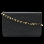 Black Leather Chanel Wallet On Chain