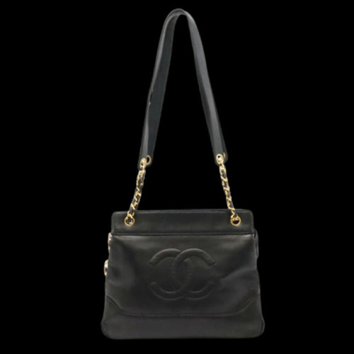 Black Leather Chanel Shoulder Bag