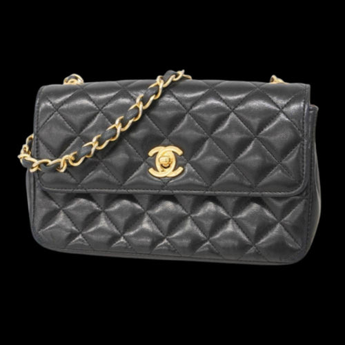 Black Leather Chanel Shoulder Bag
