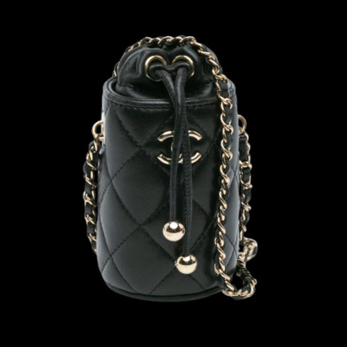 Black Leather Chanel Bucket Bag