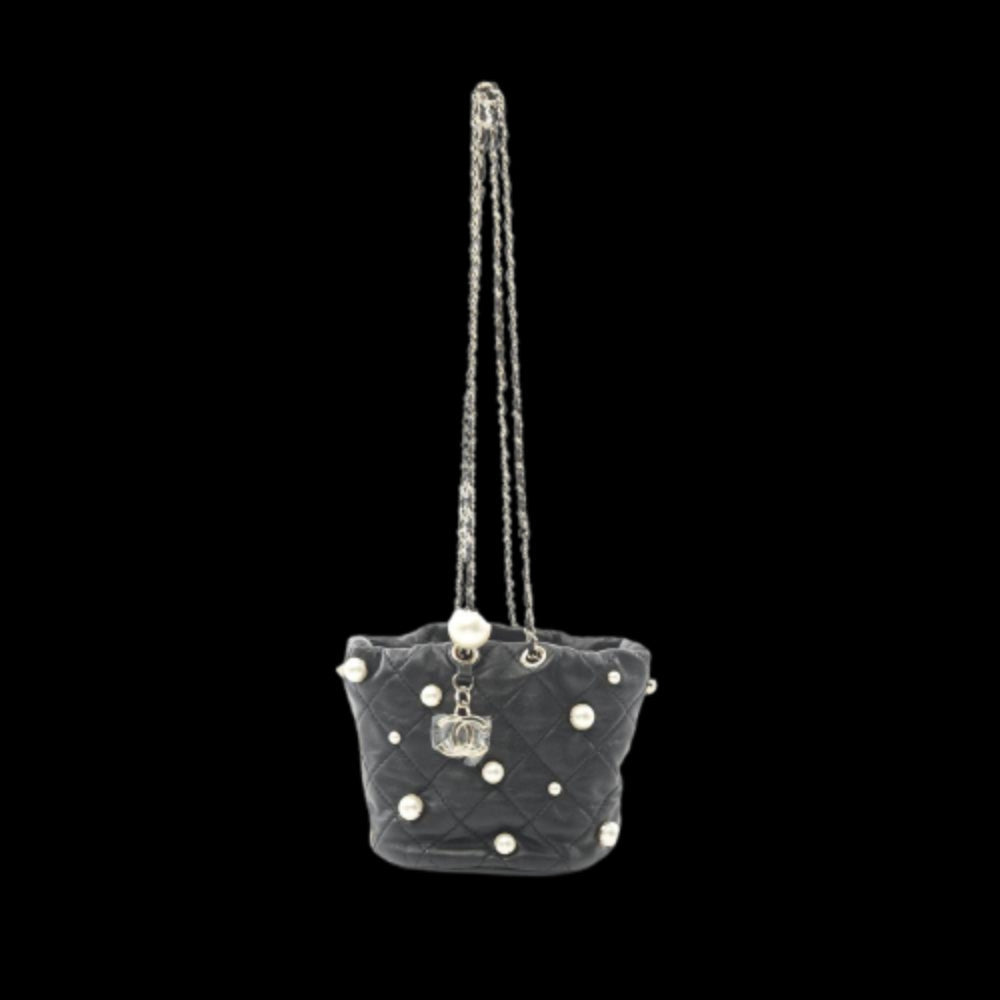Black Leather Chanel Bucket Bag