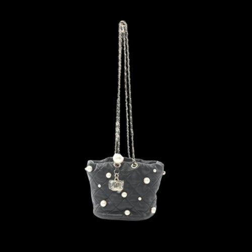 Black Leather Chanel Bucket Bag
