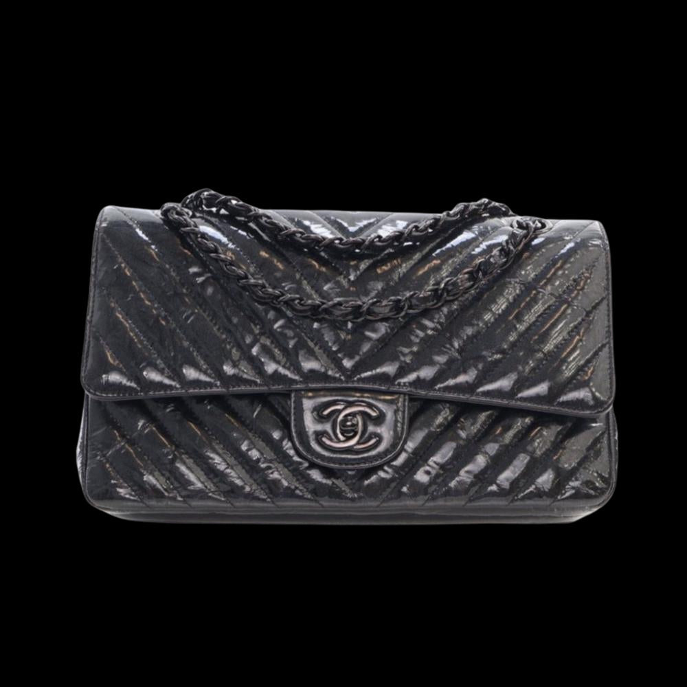 Black Leather Chanel Flap Bag