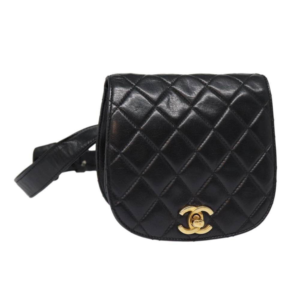 Black Leather Chanel Belt Bag