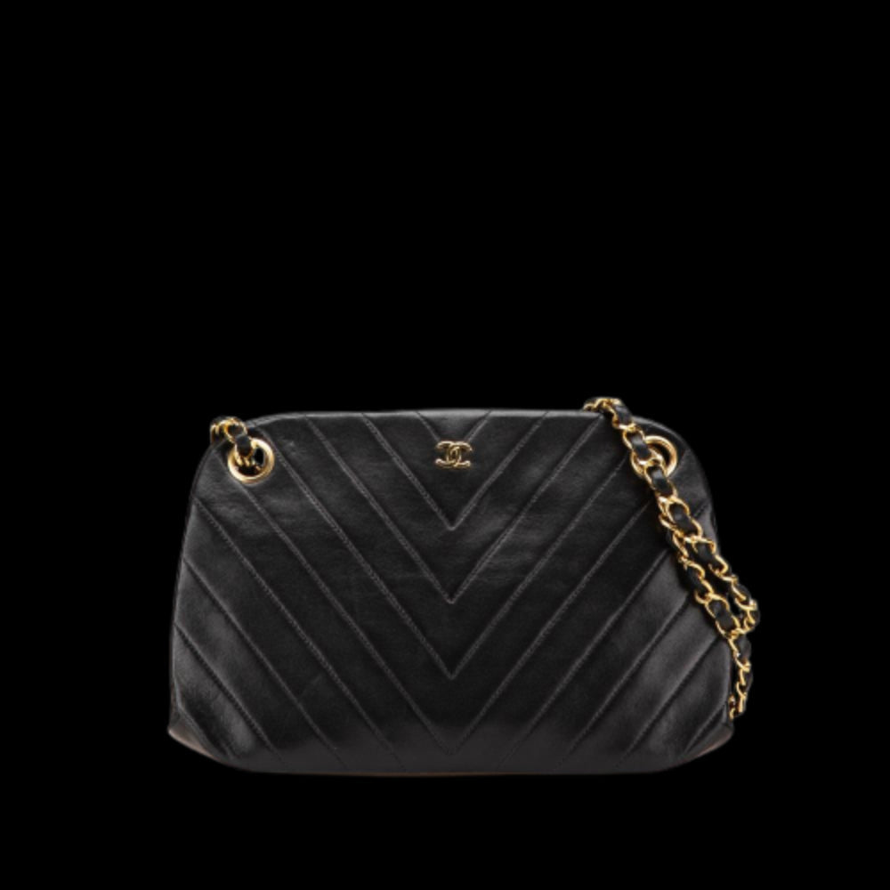 Black Leather Chanel Shoulder Bag