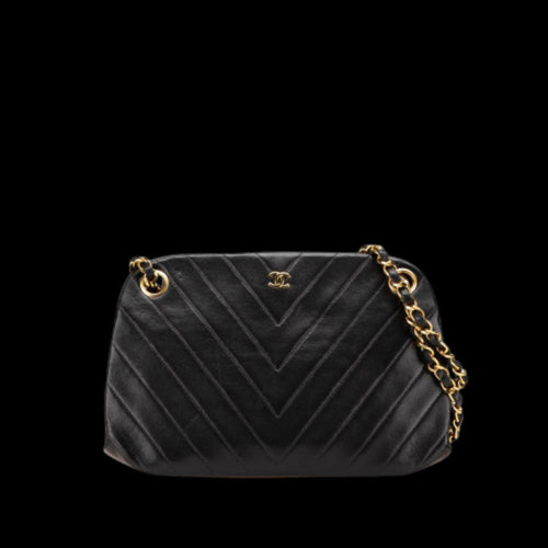 Black Leather Chanel Shoulder Bag