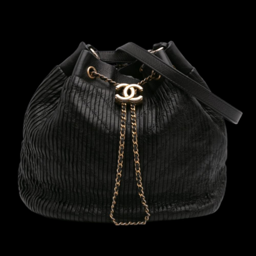 Black Leather Chanel Bucket Bag