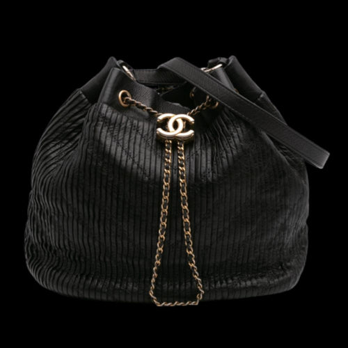 Black Leather Chanel Bucket Bag