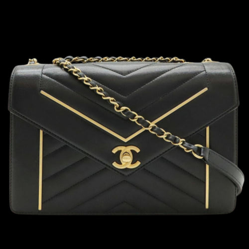Black Leather Chanel Shoulder Bag