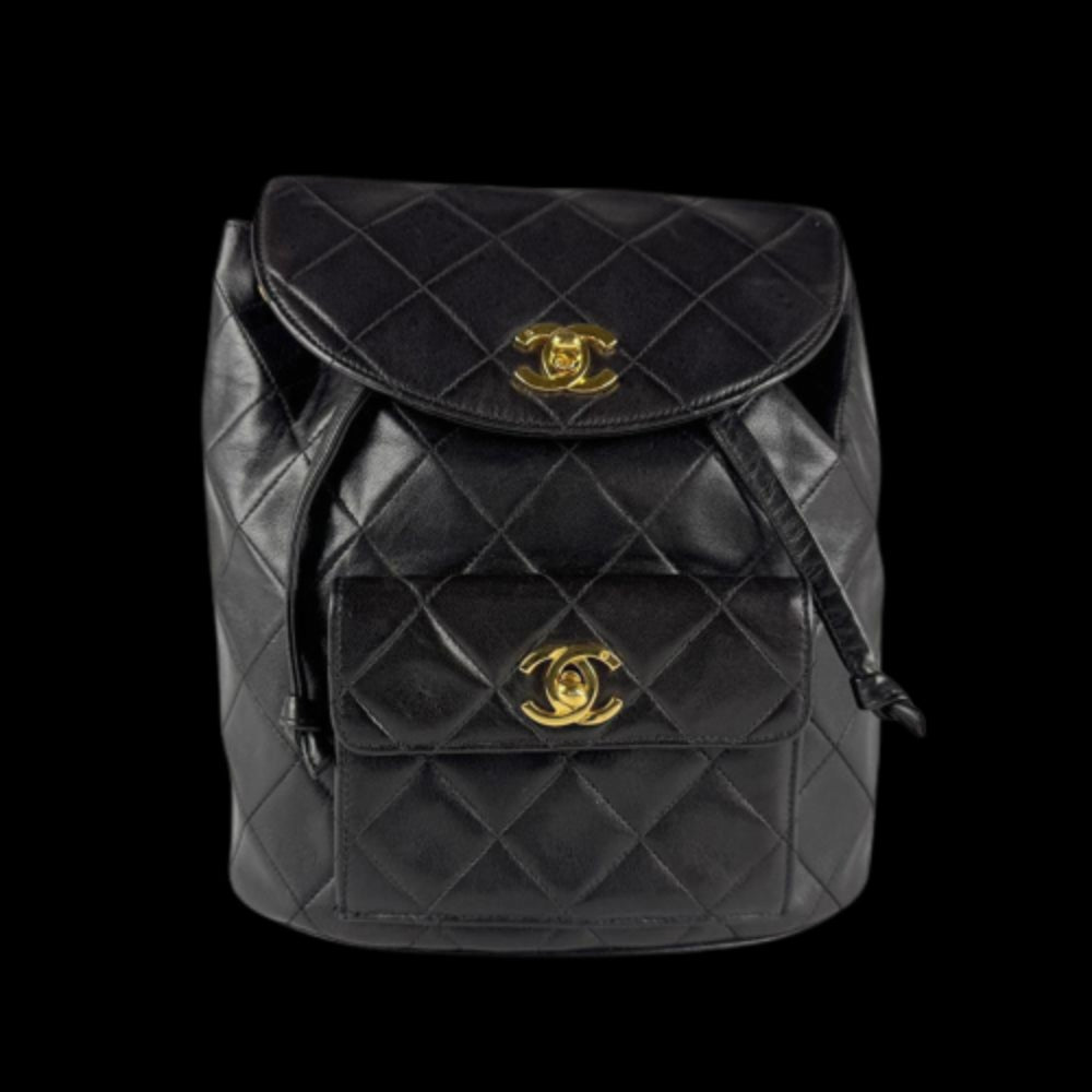 Black Leather Chanel Backpack