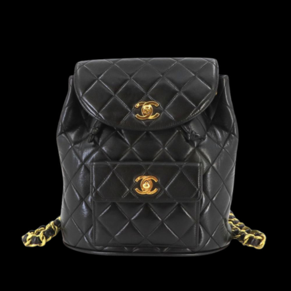 Black Leather Chanel Backpack