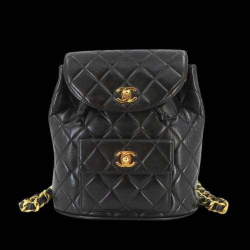 Black Leather Chanel Backpack