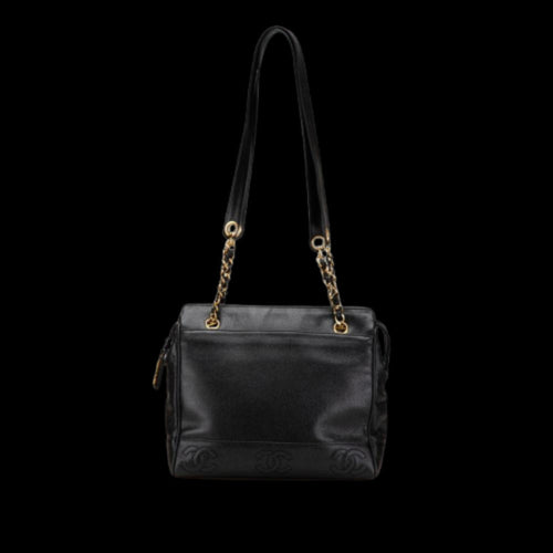 Black Leather Chanel Tote