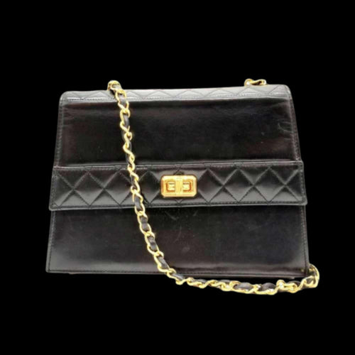 Black Leather Chanel Shoulder Bag