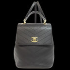 Black Leather Chanel Backpack