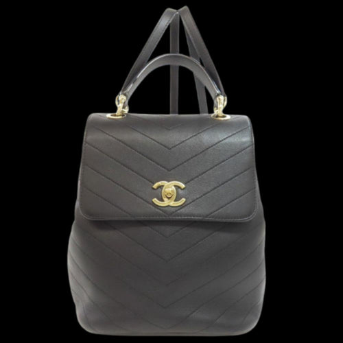 Black Leather Chanel Backpack