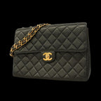 Black Leather Chanel Shoulder Bag