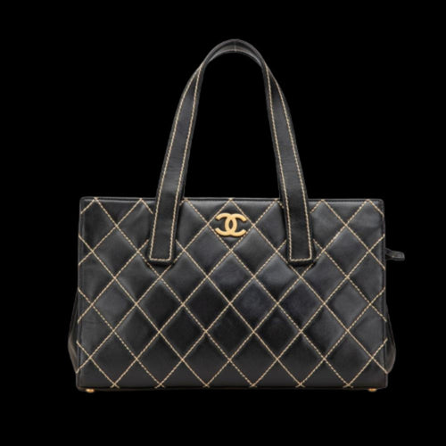 Black Leather Chanel Tote