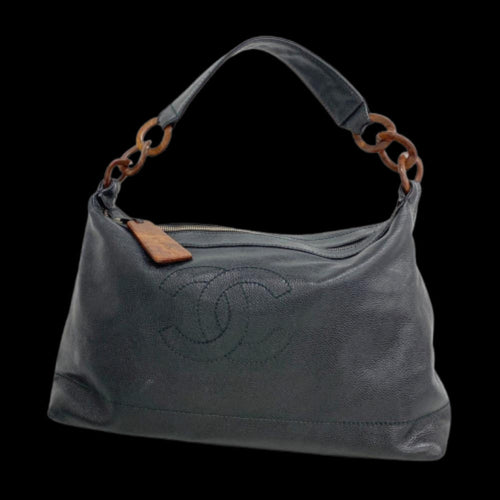 Black Leather Chanel Shoulder Bag