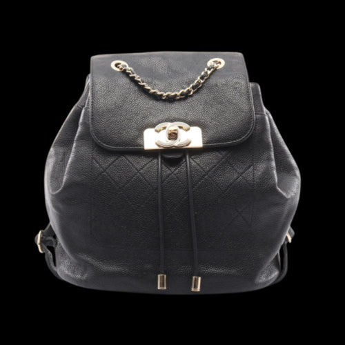 Black Leather Chanel Backpack