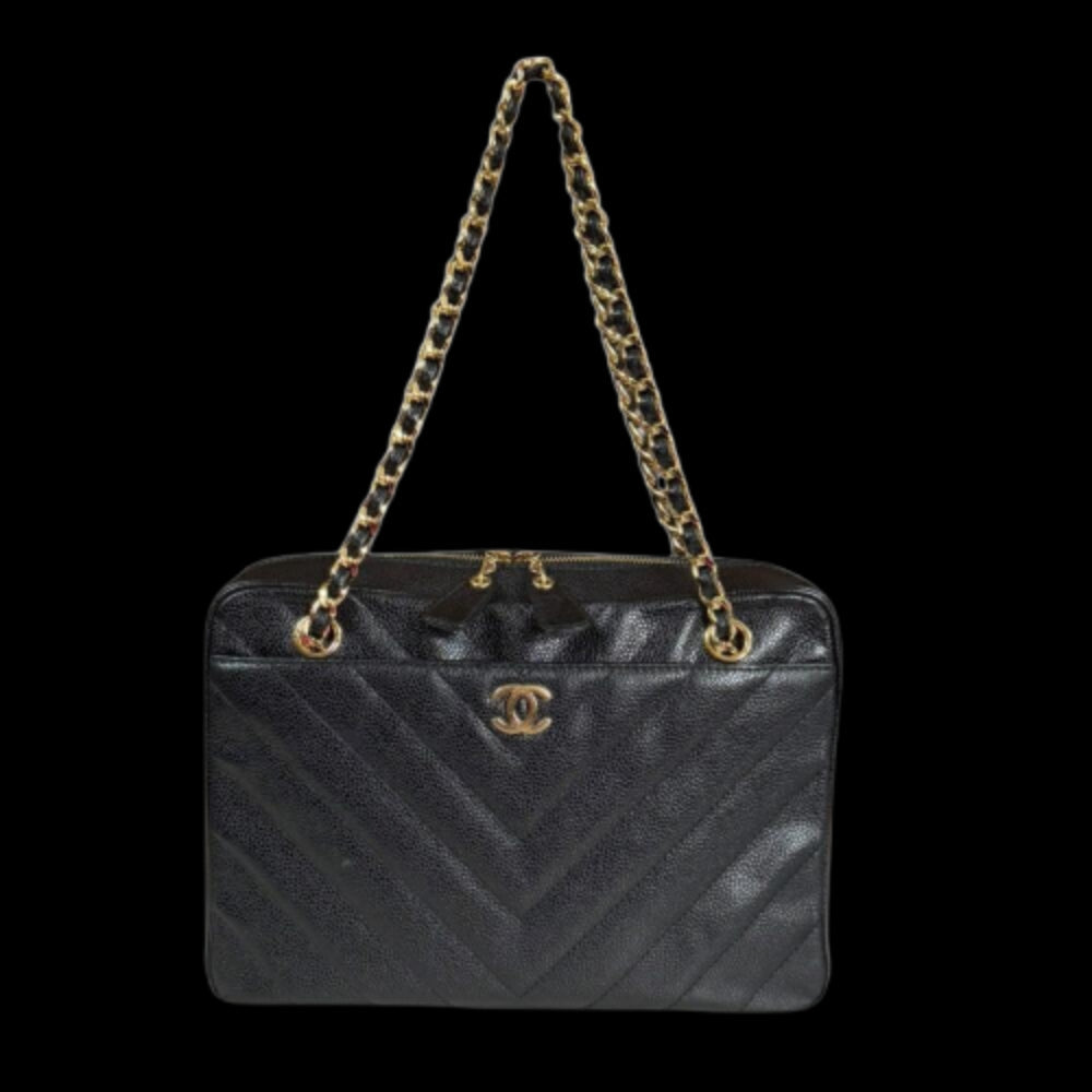 Black Leather Chanel Shoulder Bag