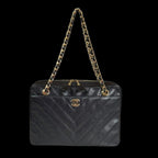 Black Leather Chanel Shoulder Bag