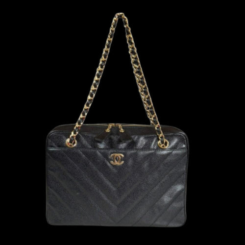 Black Leather Chanel Shoulder Bag