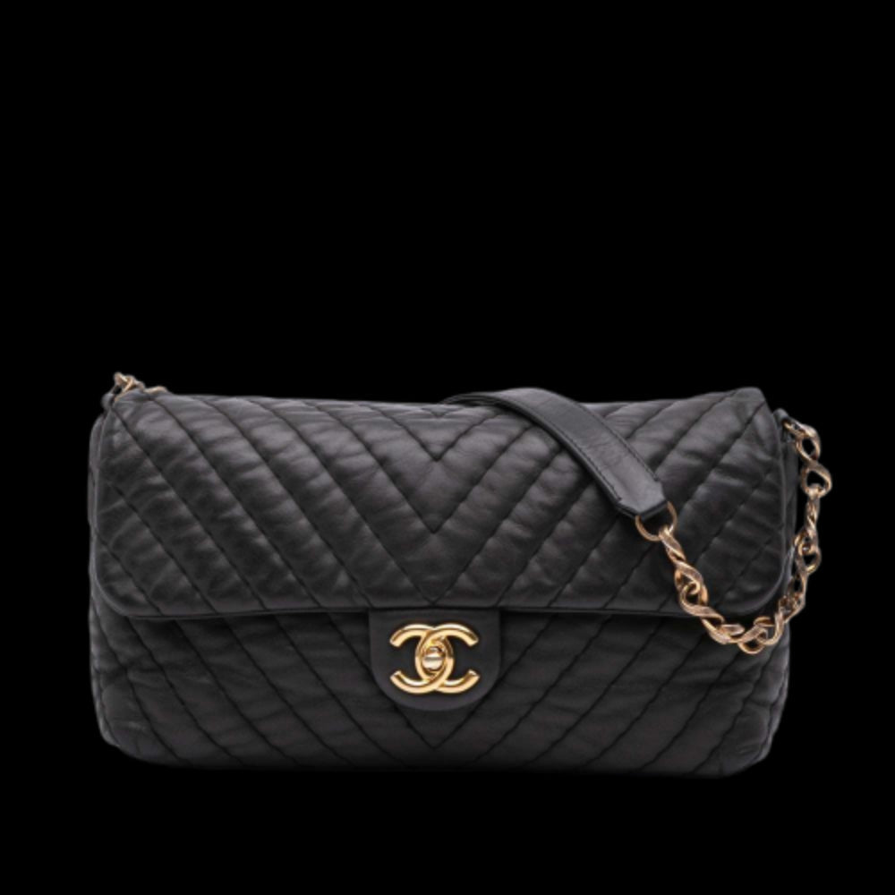 Black Leather Chanel Flap Bag