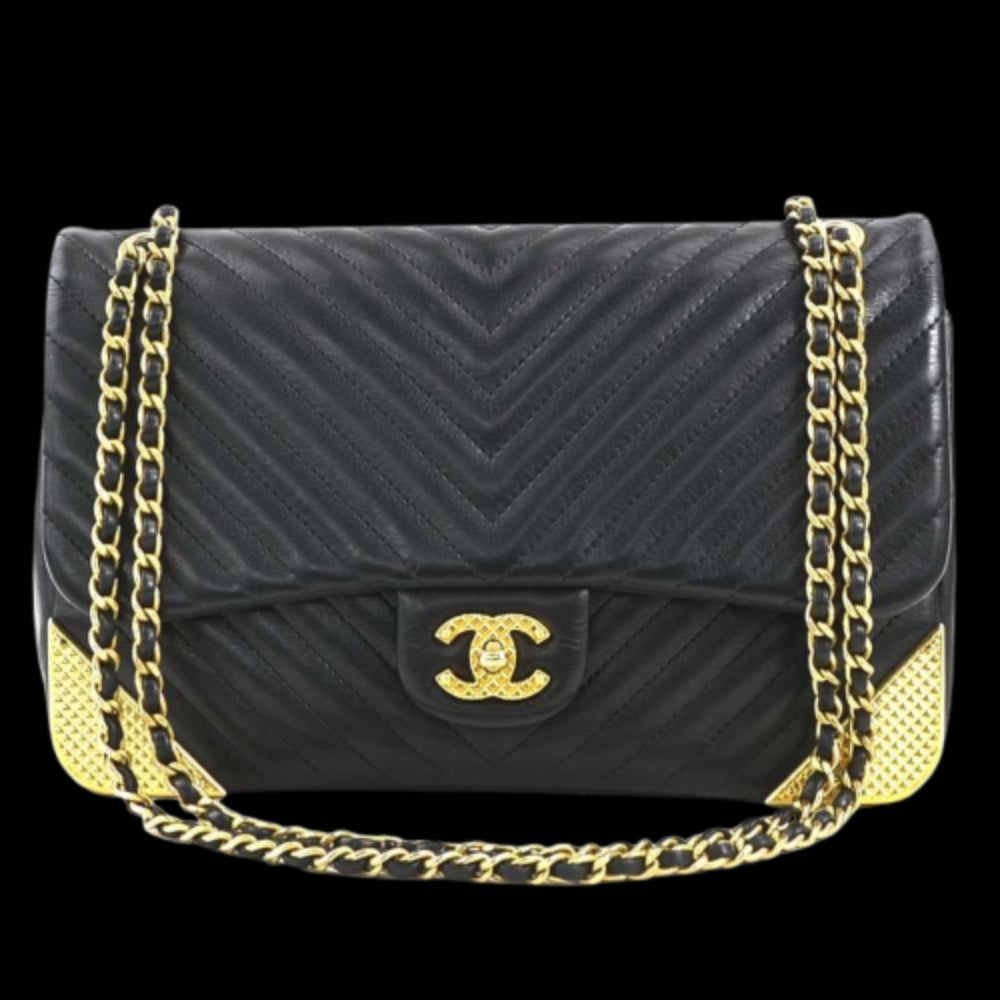 Black Leather Chanel Shoulder Bag