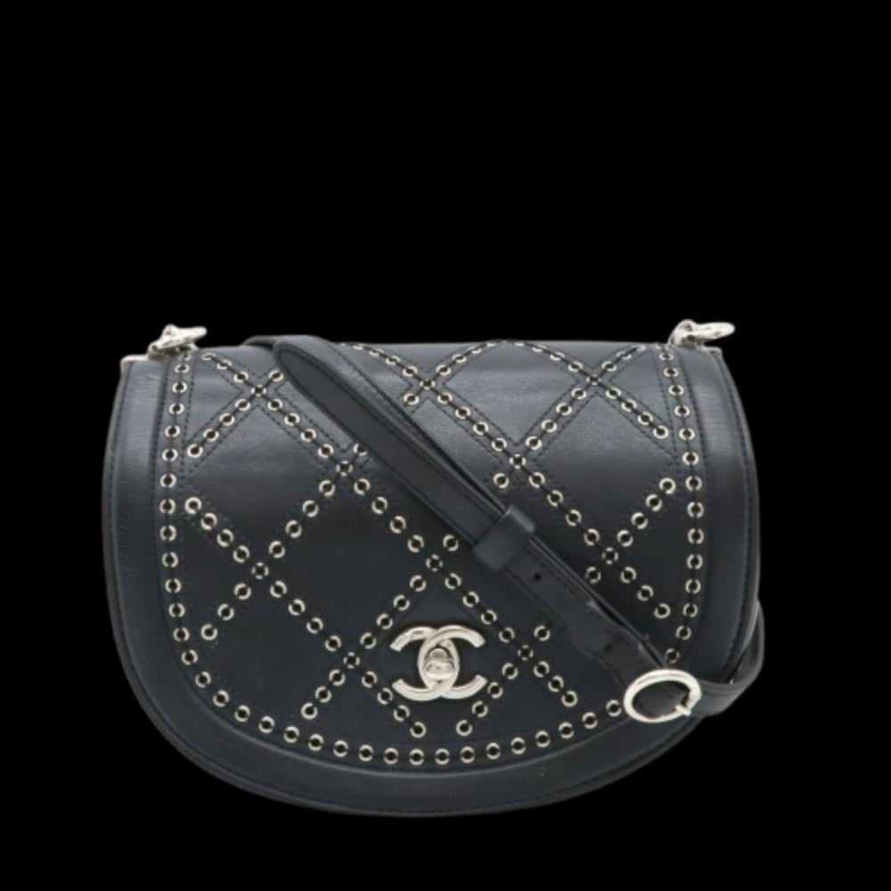 Black Leather Chanel Shoulder Bag