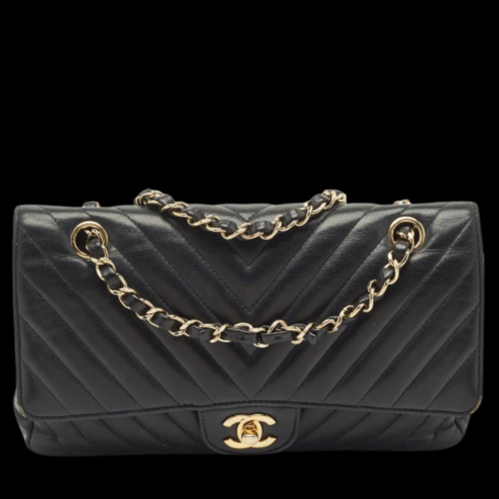 Black Leather Chanel Flap Bag