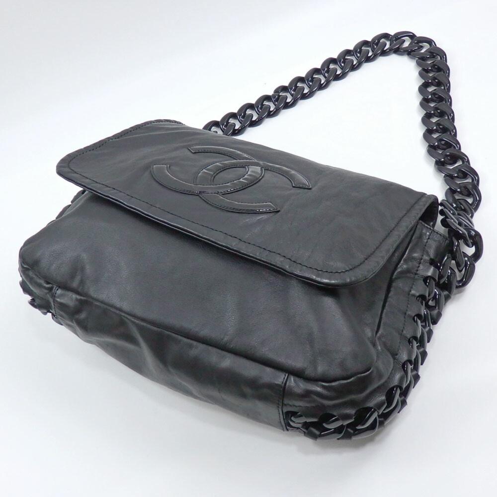 Black Leather Chanel Shoulder Bag