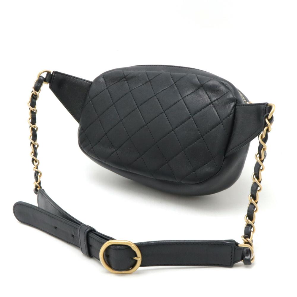 Black Leather Chanel Belt Bag